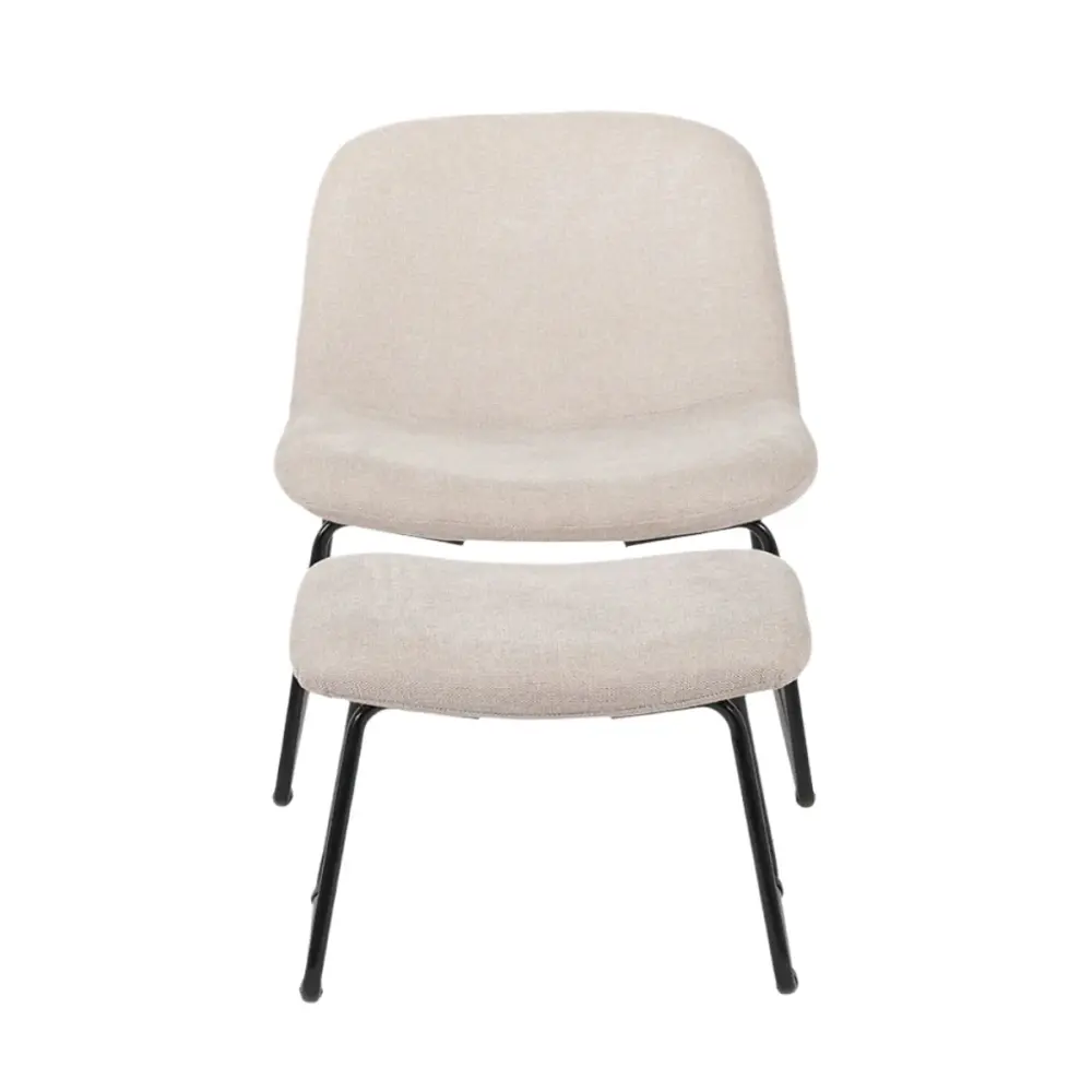 Chora Lounge Chair & Footstool - Real Chenille & Black Metal