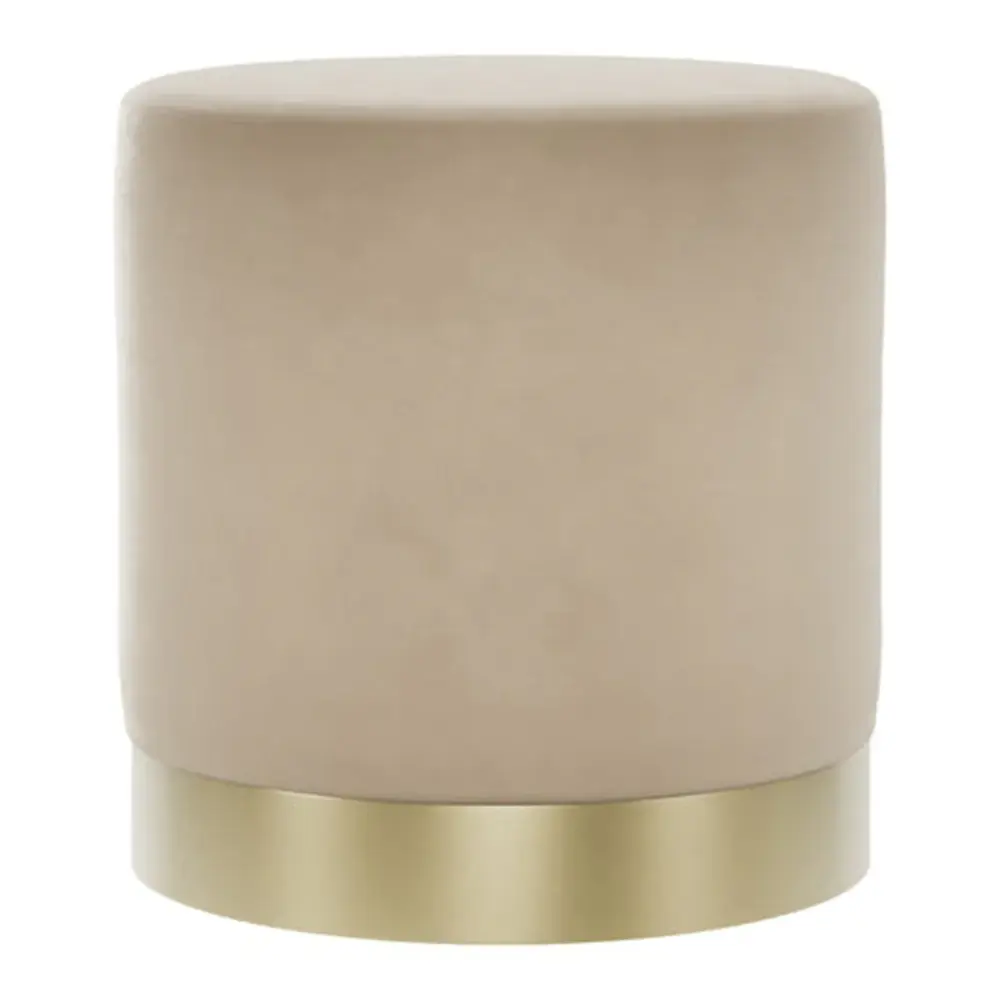 Kara Small Pouffe - Beige Velvet & Textured Gold