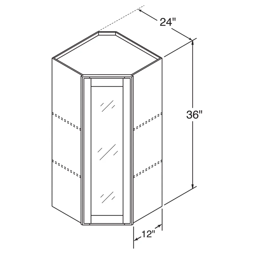 Frosted Glass Door Diagonal Corner Wall Kitchen Cabinet DCMD2436 Milan Slate 24 . width 36 . height 12 . depth