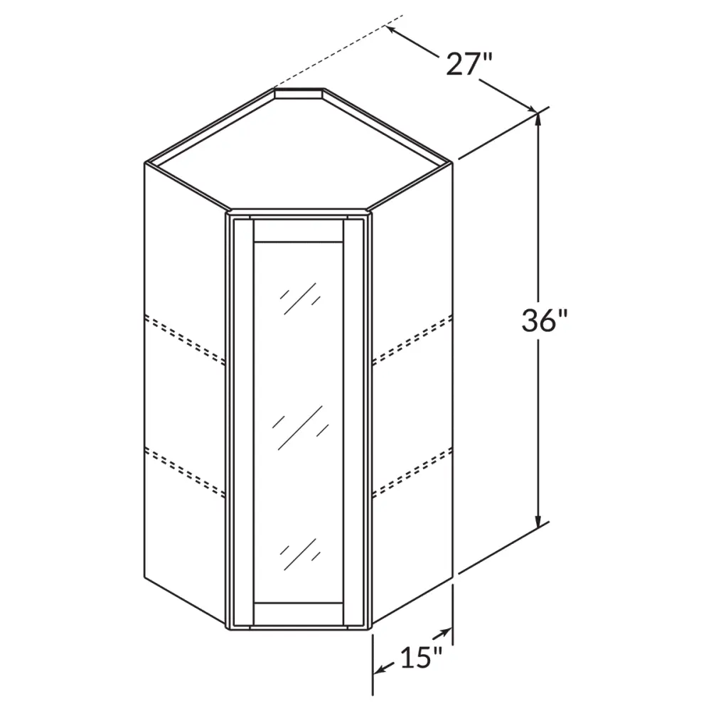 Frosted Glass Door Diagonal Corner Wall Kitchen Cabinet DCMD2736 Milan Pearl 27 . width 36 . height 15 . depth