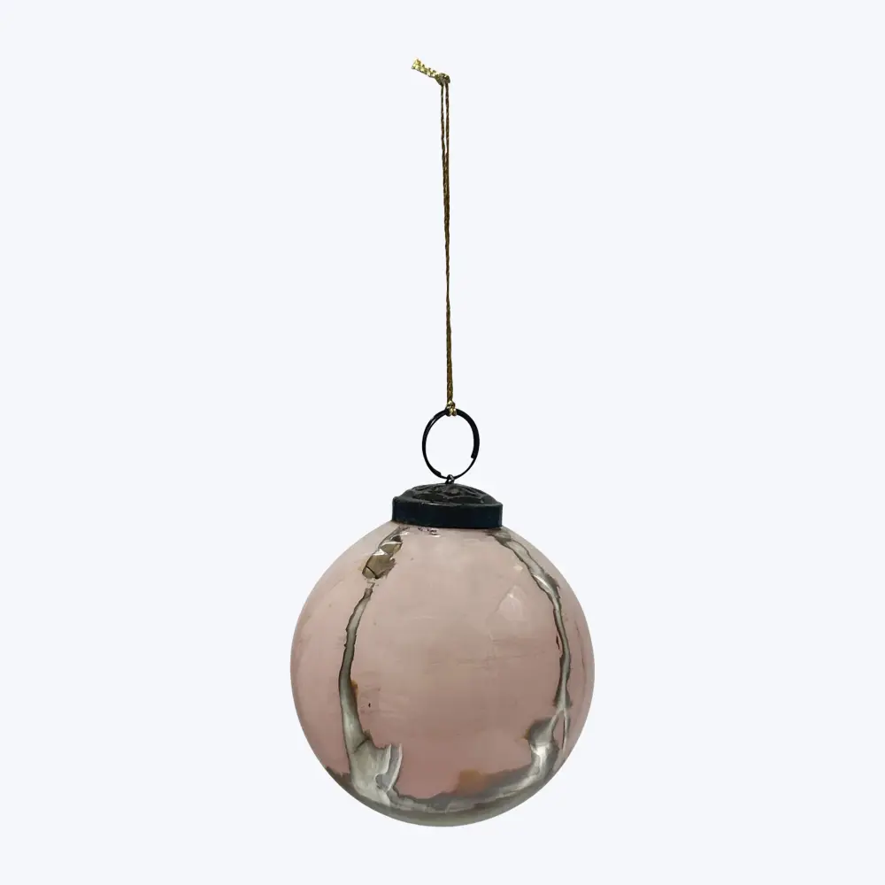 Distressed Round Glass Ball Ornament - 3 Inch Diameter