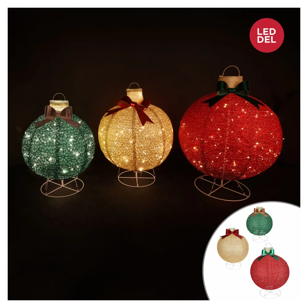 Place 3 Pop-Up Christmas Balls Illuminated 220 LED, Assorted Sizes