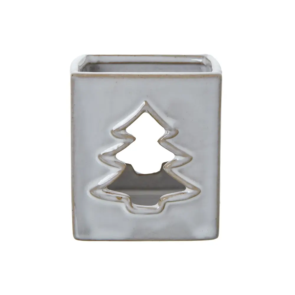 Ceramic Tree Cut-Out Square Tealight Holder - Chalk