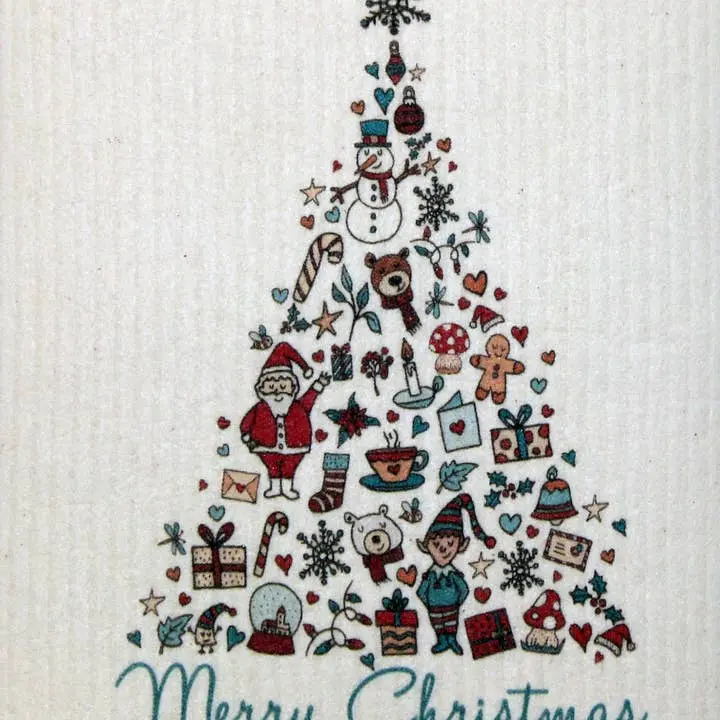 Christmas Tree Collage Swedish Dishcloth Detailed Finish