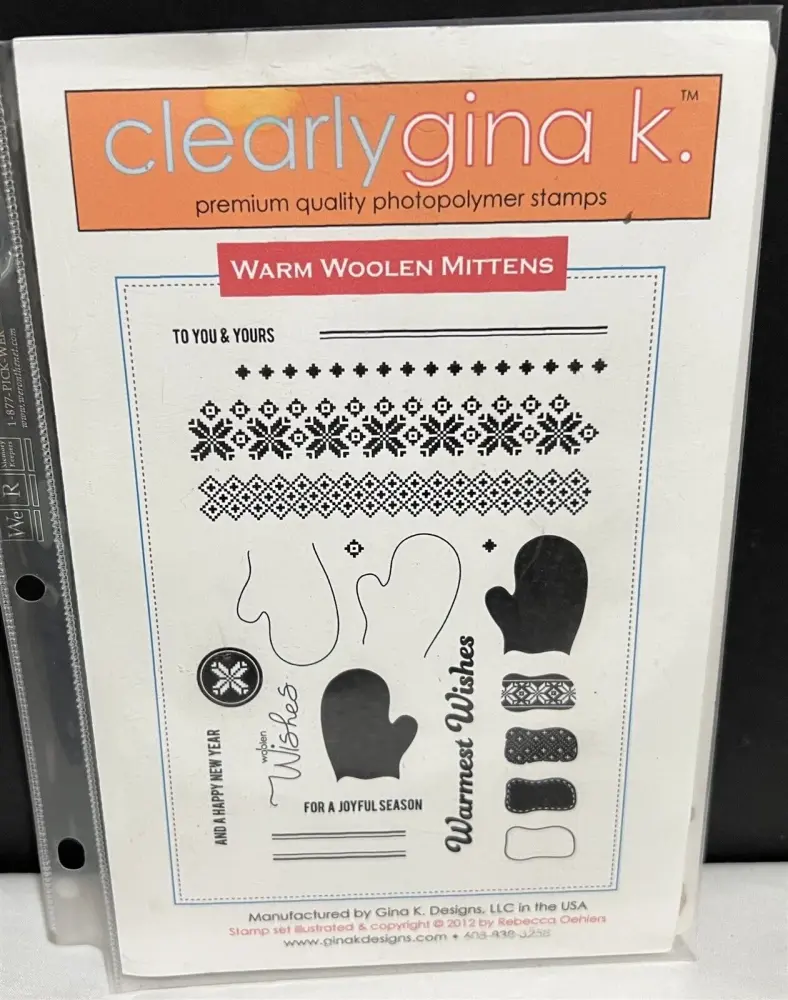 Gina K Designs WARM WOOLEN MITTENS Christmas Rubberized Stamps Set