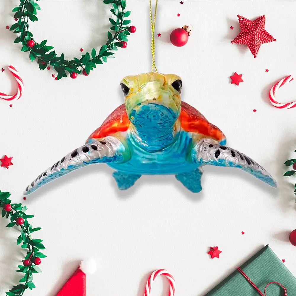 Miniature Sea Turtle Glass Christmas Ornament