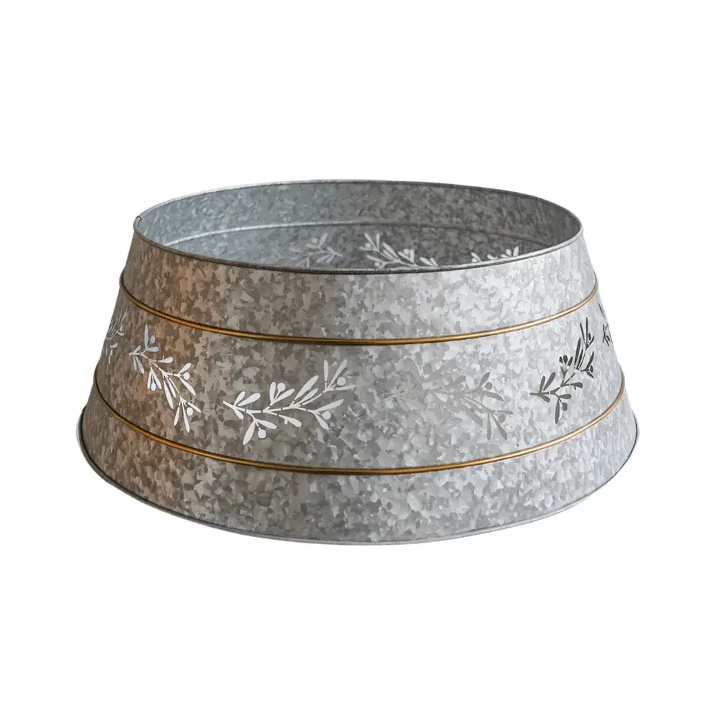 Galvanised Cut Out Mistletoe Tree Skirt Cream Velvet