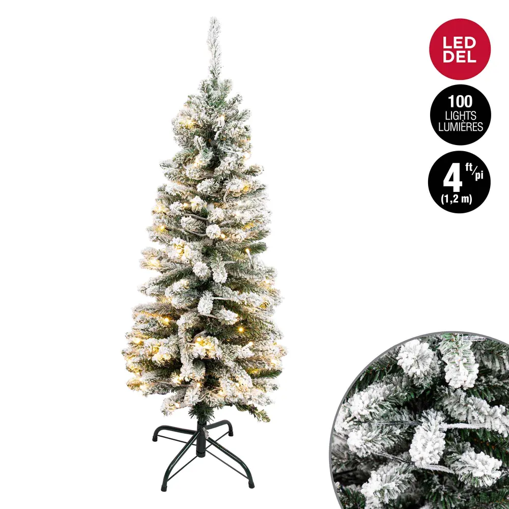 Slim Flocked Fir Tree 100 Warm Ivory LED Lights 240 Tips, 4' (1.2 m)