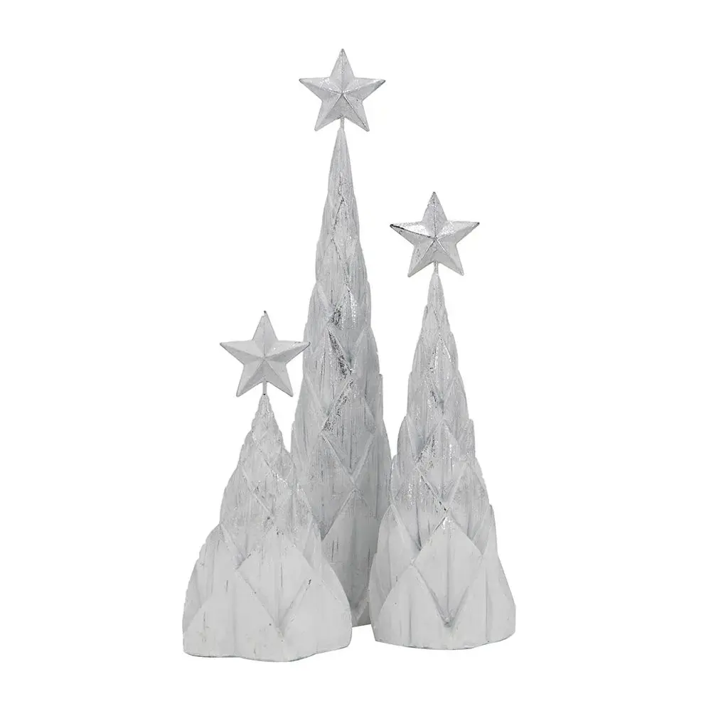 Wired Ribbon Resin / Foil Christmas Tree Star Top (Set 3) - Pearl / Silver