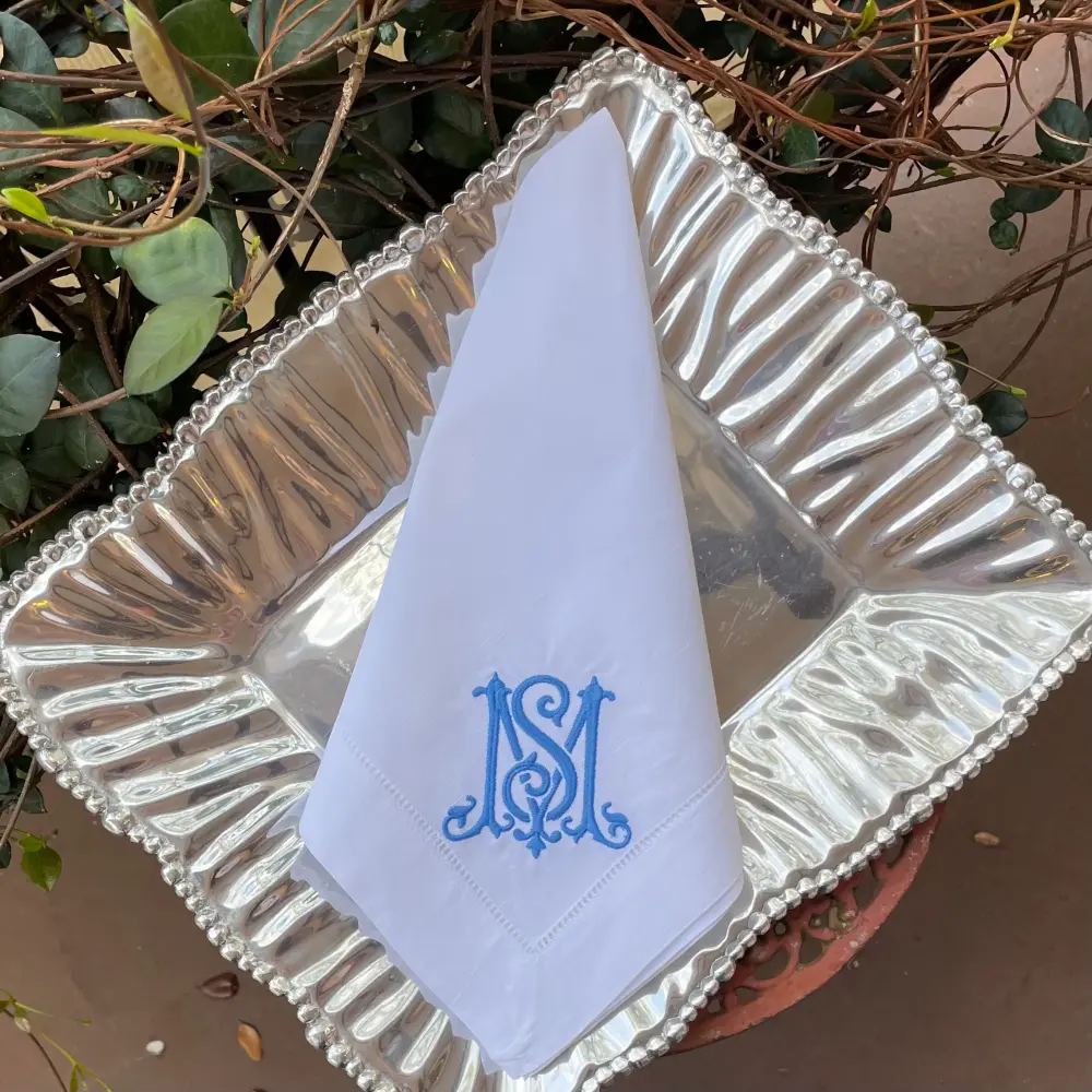 CUSTOM CYPHER FLAX HEMSTITCH WHITE DINNER NAPKINS 22" X 22" SET 6