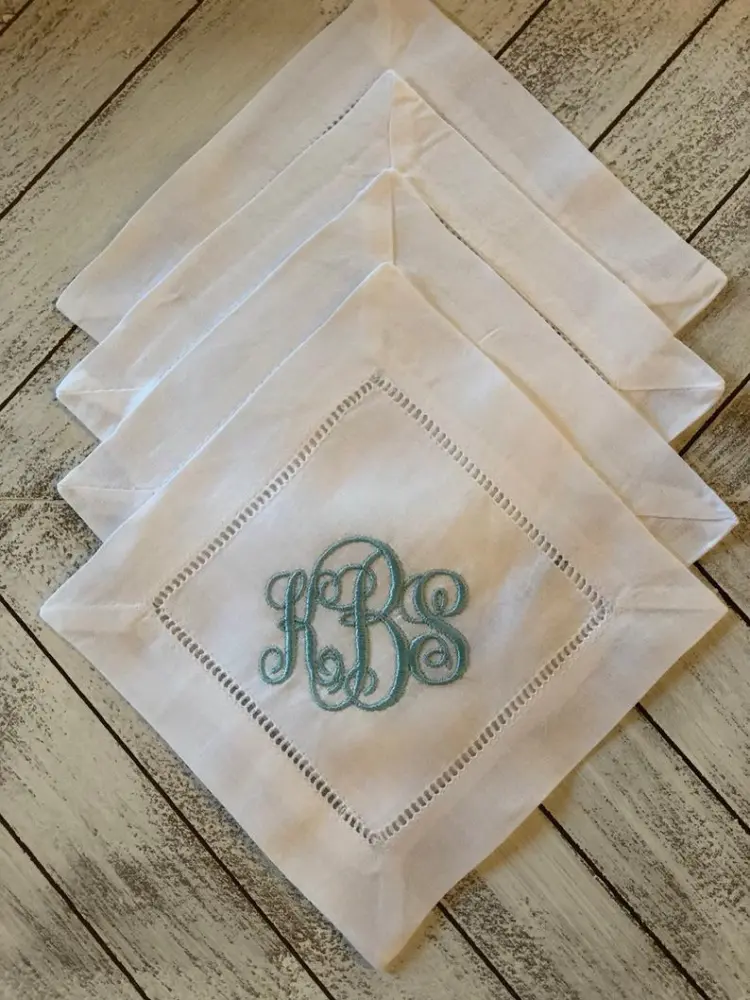 MONOGRAM LINEN COCKTAIL NAPKINS S/4