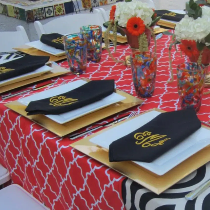 MONOGRAM LINEN HEMSTITCH BLACK DINNER NAPKINS 22" X 22" SET 6