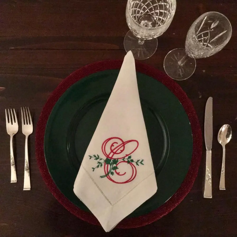 MONOGRAM LINEN HEMSTITCH CHRISTMAS DINNER NAPKINS 22" X 22" SET 6