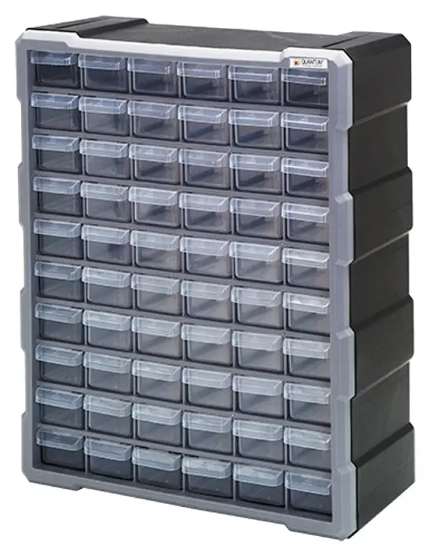 Quantum Storage Systems PDC-60BK Modest Parts Organizer, 15 L, 6-1/4 W, 18-3/4 H, 60-Drawer, Polypropylene