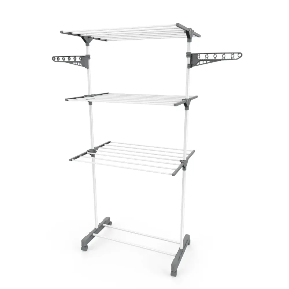 LIBERTI Three Tiers Drying Rack – Fold-up Multi-Layer Clothes Dryer Stand (Model 124501) Gray Linen