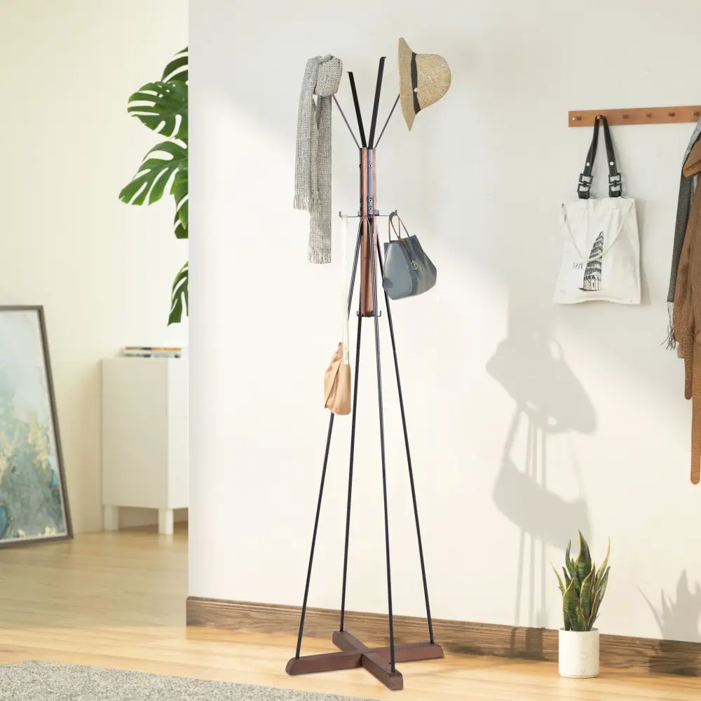 Reclaimed Wood And Metal Freestanding Coat Rack Hooks Apply Bedroom, Living Room - Natural Weathered Gray