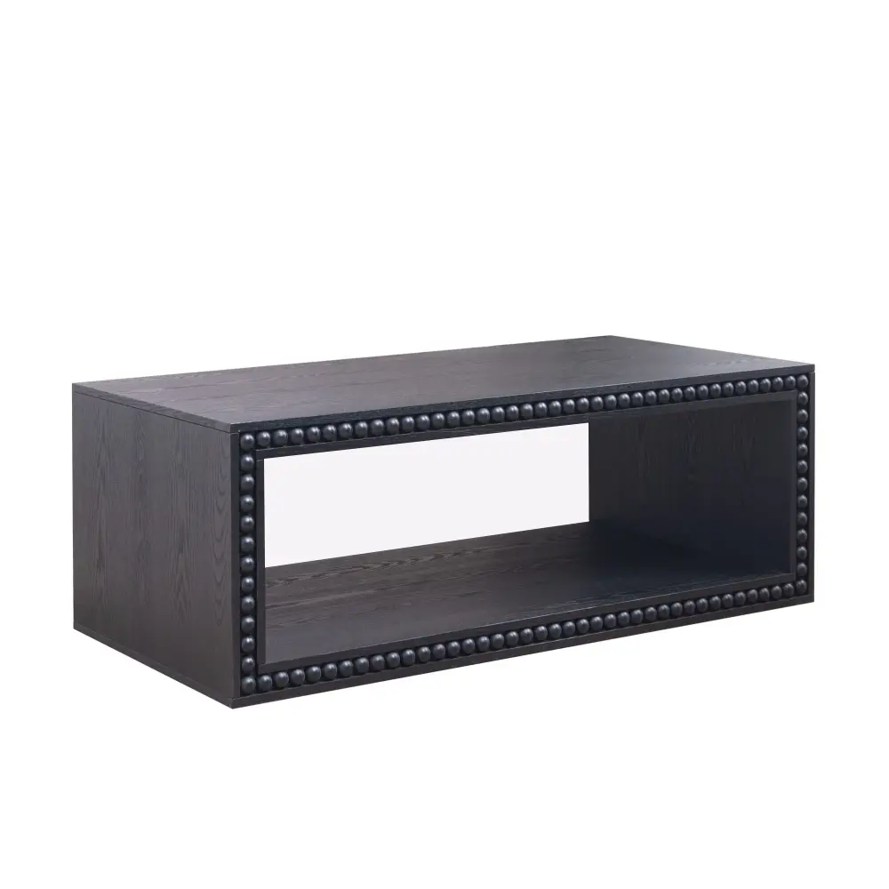 Beaded Edge Coffee Table, Rectangular Center Table Open Storage Shelf - Onyx