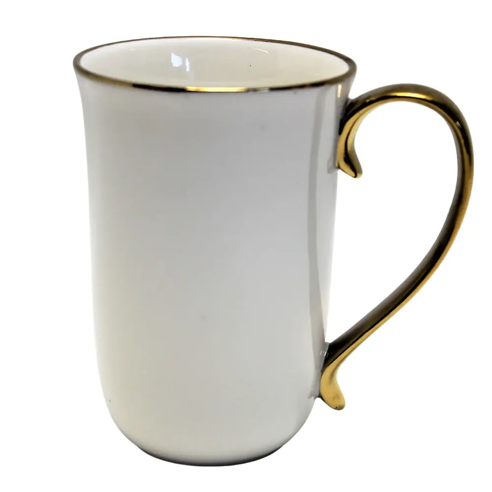 Queen Isabell W23GD59-06426 Roomy Porcelain Coffee Mug 400ml Coffee Cup White Gold