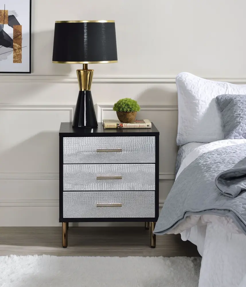 Myles - Nightstand - Charcoal / Gold / Silver