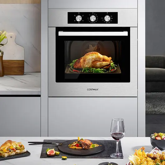 Costway 24 Inch Single Wall Oven 2.47ft³ 5 Cooking Modes, Silver, FP10040US-SL