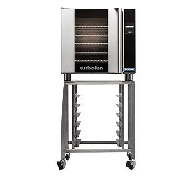 Moffat Turbofan E32T5 and SK32 Stand - Full Size Sheet Pan Touch Electric Convection Oven on Stainless High-Carbon Steel S...