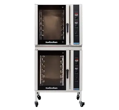 Moffat Turbofan E35D6-26/2C - Two Full Size Digital / Electric Convection Ovens Double Stacked on SS Base Stand castors, E...