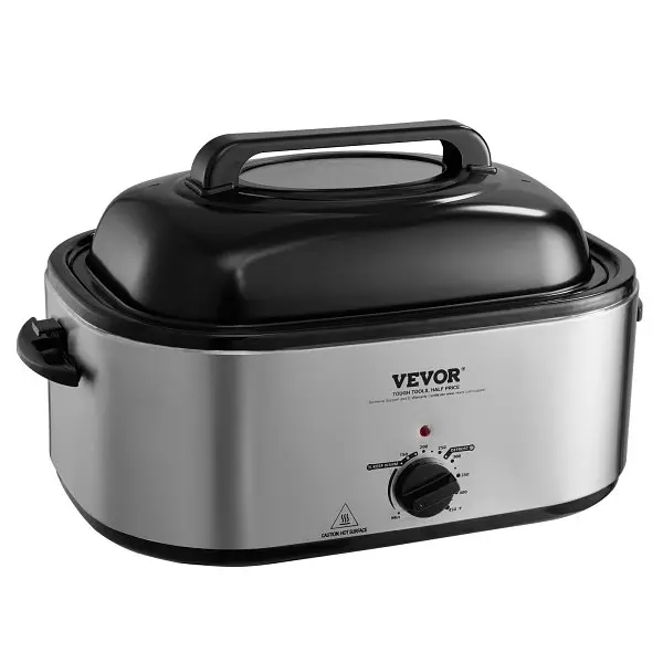 VEVOR Non-Slip Electric Roaster Oven, 26 QT Turkey Roaster Oven Self-Basting Lid, 1450W Roaster Oven Defrost & Warm Fu...