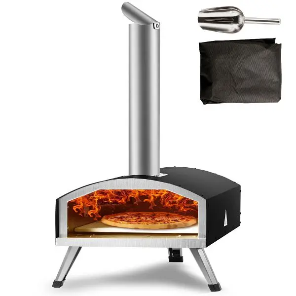 VEVOR Outdoor Oven 12-inch Pellet and Charcoal Fired Maker, Travel-friendly Outside Stainless Steel Grill Pizza Stone, BXS...