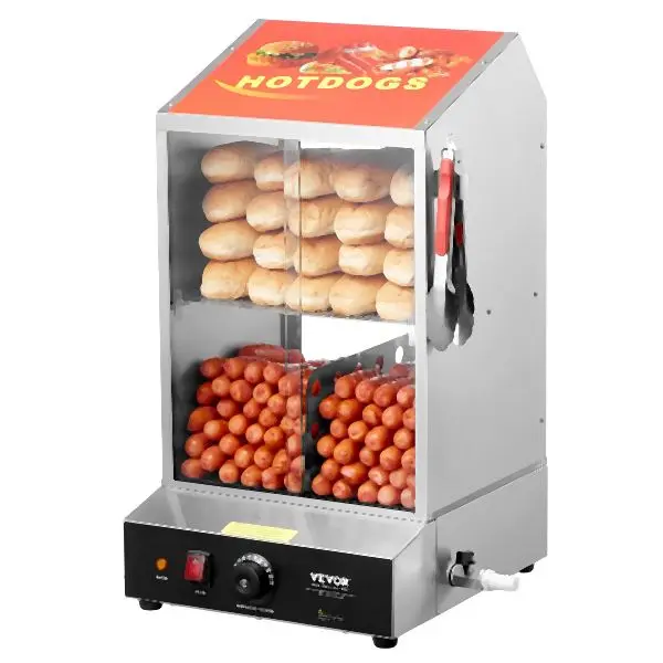VEVOR Simple Commercial Hot Dog Sgrouper 2-Tier Electric Bun Warmer 39QT Slide Doors, RGZSJ36L2C00OFLLXV1