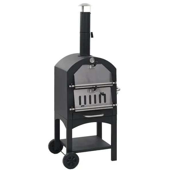 vidaXL Charcoal Fired Outdoor Pizza Oven Fireclay Stone, Black colored, 44279