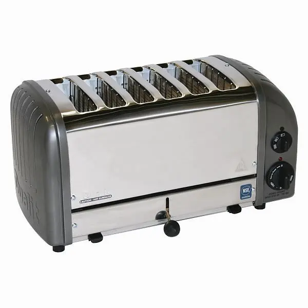 Cadco Bright Quality 6-Slot Toaster, Manual Eject, 220V, Metallic grey, CTW-6M(220)
