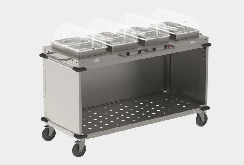 Cadco Ergonomic MobileServ 4 Bay Basic Cart, 49" Height, Oil Stainless / Grey Laminate Panels, CBC-HHHH-B-L3