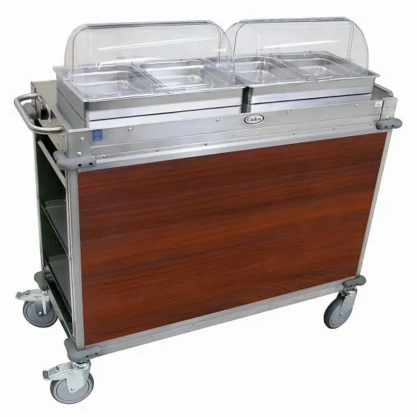 Cadco Fade-Resistant MobileServ 2 Bay Cart, 49.5" Height, Stainless / Cherry Laminate Panels, CBC-HH-L5