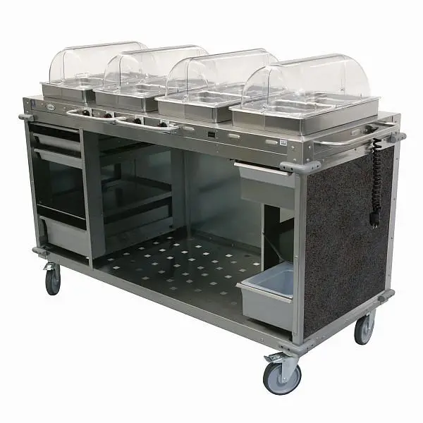 Cadco Green MobileServ 4 Bay Cart, 49" Height, Oil Stainless / Grey Laminate Panels, CBC-HHHH-L3