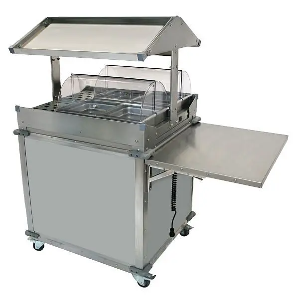Cadco Low-Profile MobileServ 2 Bay Deluxe Grab & Go Cart, Water-Based Stainless Laminate Panels, CBC-GG-2-LST