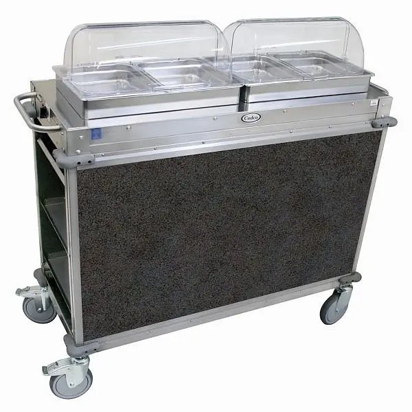 Cadco MobileServ 2 Bay Cart, 49.5" Height, Stainless / Grey Laminate Panels, CBC-HH-L3