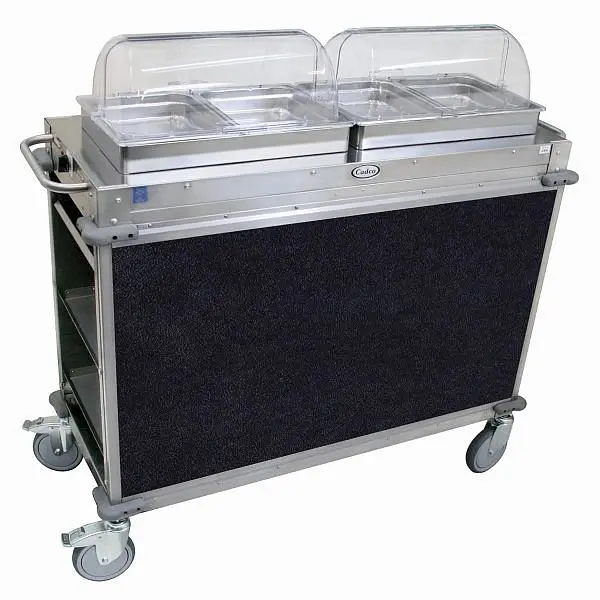 Cadco MobileServ 2 Bay Cart, 49.5" Height, Water-Based Stainless / Navy Laminate Panels, CBC-HH-L4