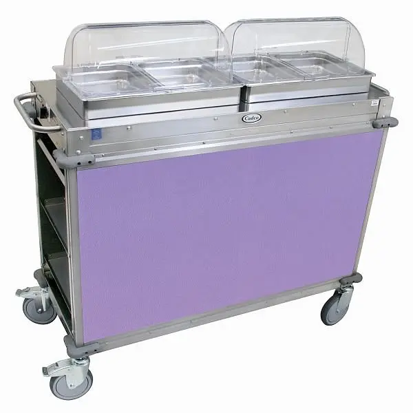 Cadco MobileServ 2 Bay Cart, 49.5" Height, Wood Stainless / Purple Laminate Panels, CBC-HH-L7