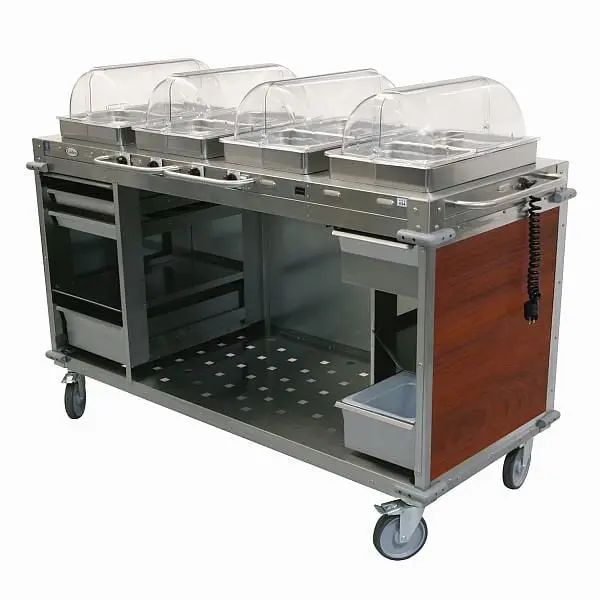 Cadco MobileServ 4 Bay Cart, 49" Height, Stainless / Cherry Laminate Panels, CBC-HHHH-L5