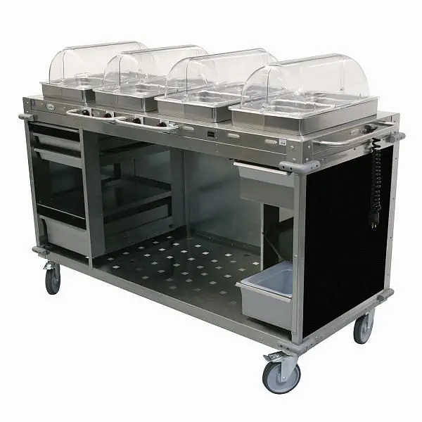 Cadco MobileServ 4 Bay Cart, 49" Height, Stainless / Midnight Black Laminate Panels, CBC-HHHH-L6