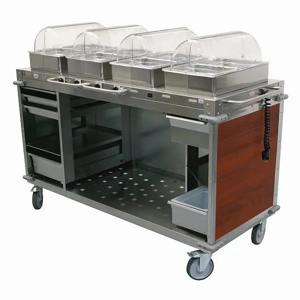 Cadco MobileServ 4 Bay Cart, 51" Height, Stainless / Cherry Laminate Panels, CBC-HHHH-L5-4