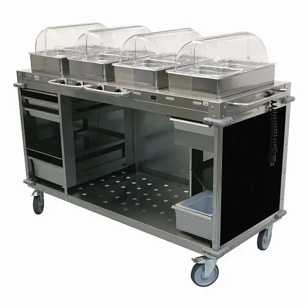 Cadco MobileServ 4 Bay Cart, 51" Height, Stainless / Black Laminate Panels, CBC-HHHH-L6-4