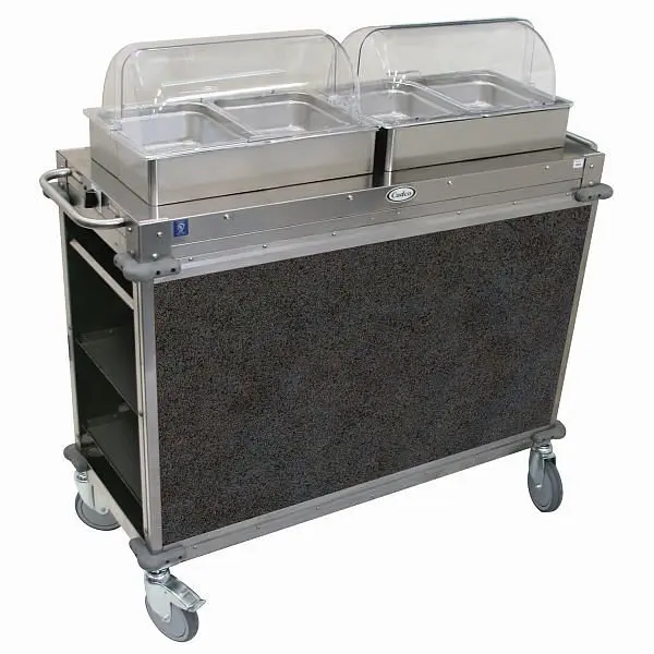Cadco MobileServ 2 Bay Cart, 51" Height, Wood Stainless / Grey Laminate Panels, CBC-HH-L3-4