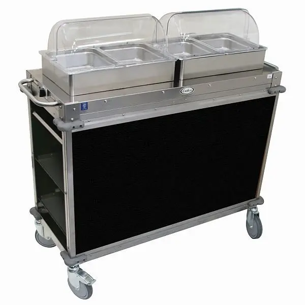 Cadco MobileServ 2 Bay Cart, 51" Height, Gel Stainless / Matte Black Laminate Panels, CBC-HH-L6-4