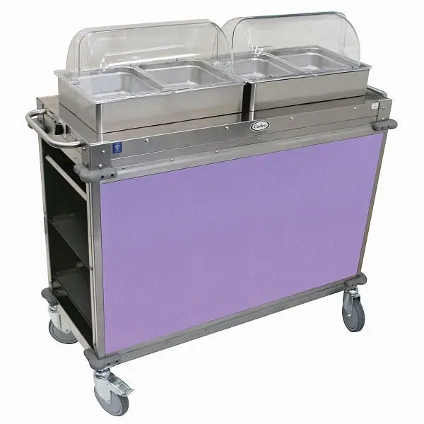Cadco MobileServ 2 Bay Cart, 51" Height, Stainless / Purple Laminate Panels, CBC-HH-L7-4