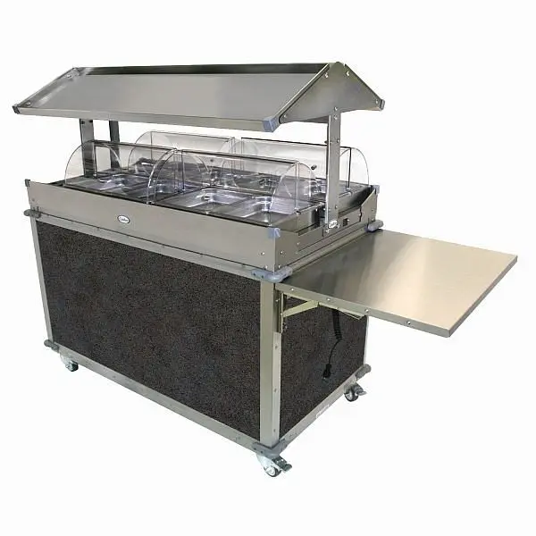 Cadco MobileServ 4 Bay Deluxe Grab & Go Cart, Gel Stainless / Grey Laminate Panels, CBC-GG-4-L3