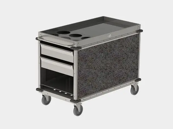 Cadco MobileServ Beverage Cart, 6 Air Pot Wells, Grey Laminate Panels, BC-3-L3