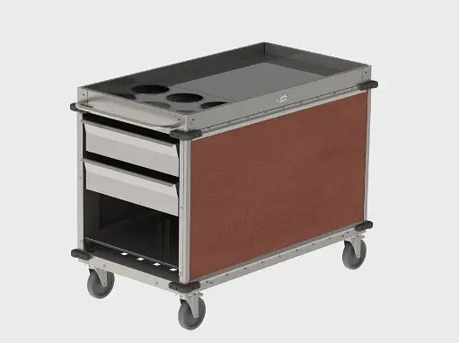 Cadco No-Tool MobileServ Beverage Cart, 6 Air Pot Wells, Cherry Laminate Panels, BC-3-L5
