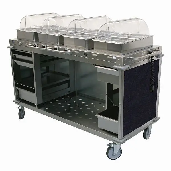 Cadco Shielded MobileServ 4 Bay Cart, 51" Height, Oil Stainless / Navy Laminate Panels, CBC-HHHH-L4-4