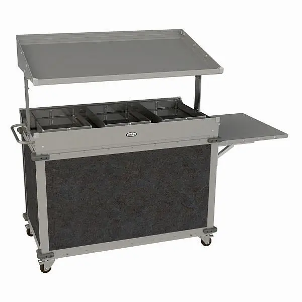Cadco Streamlined MobileServ 3 Bay Quality Grab & Go Cart, Stainless / Grey Laminate Panels, CBC-GG-B3-L3
